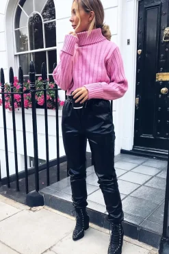 Rebellious Fashion Pink Wide Rib Roll Neck Jumper - Joyanna