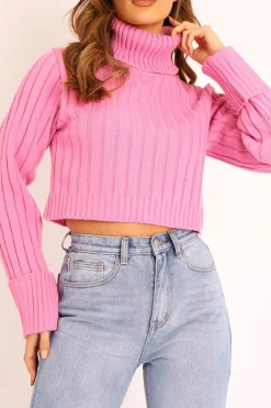 Rebellious Fashion Pink Wide Rib Roll Neck Jumper - Joyanna