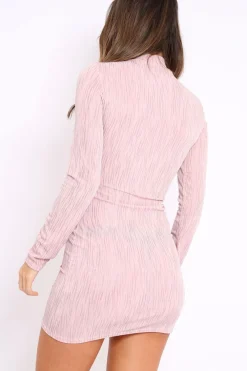 Rebellious Fashion Pink with Gold Glitter High Neck Bodycon Dress - Azari