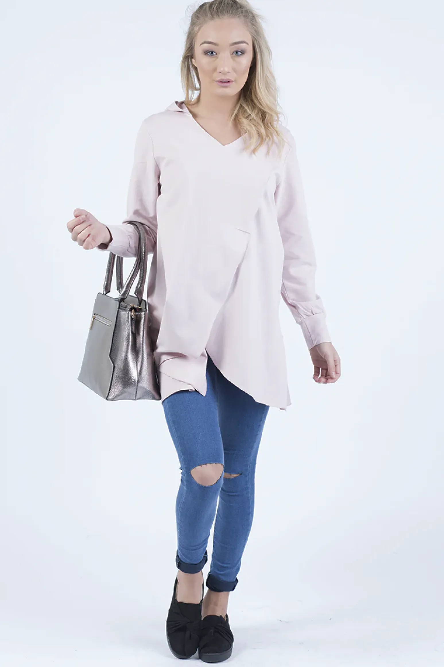 Rebellious Fashion Pink Wrap Around Oversized Hoodie - Yasmin