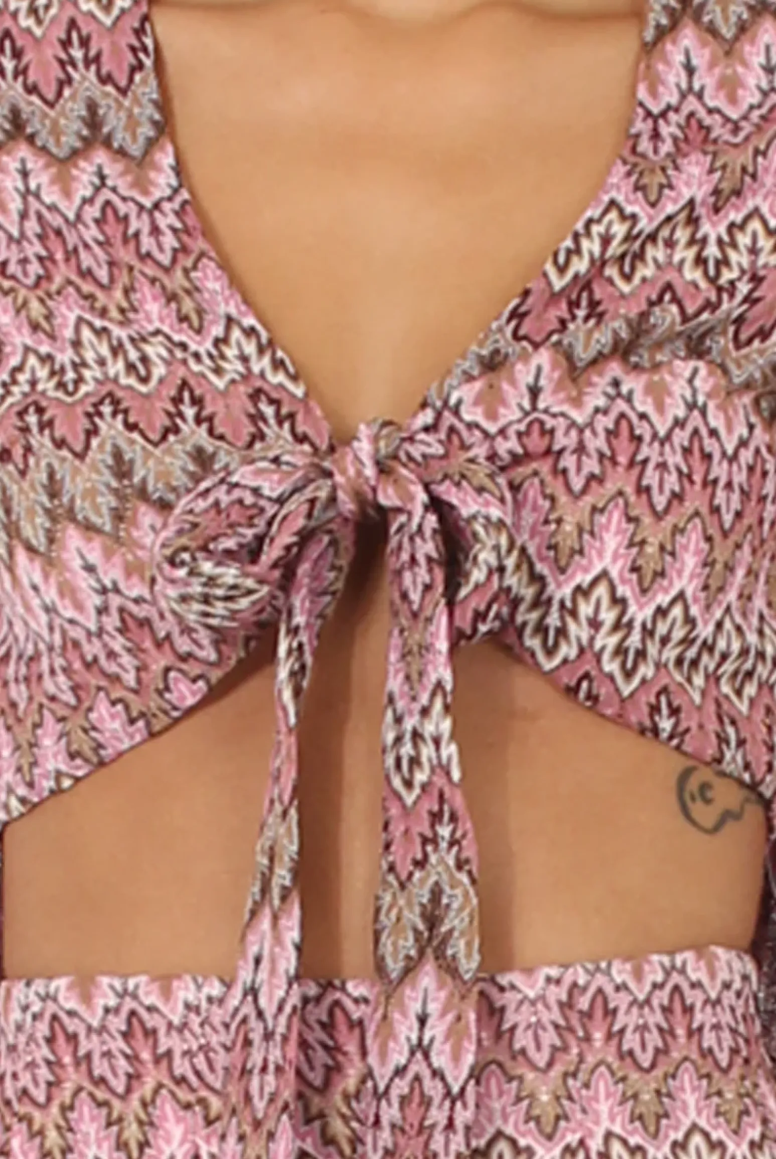 Rebellious Fashion Pink Zig Zag Crochet Tie Front Co-ord - Adele