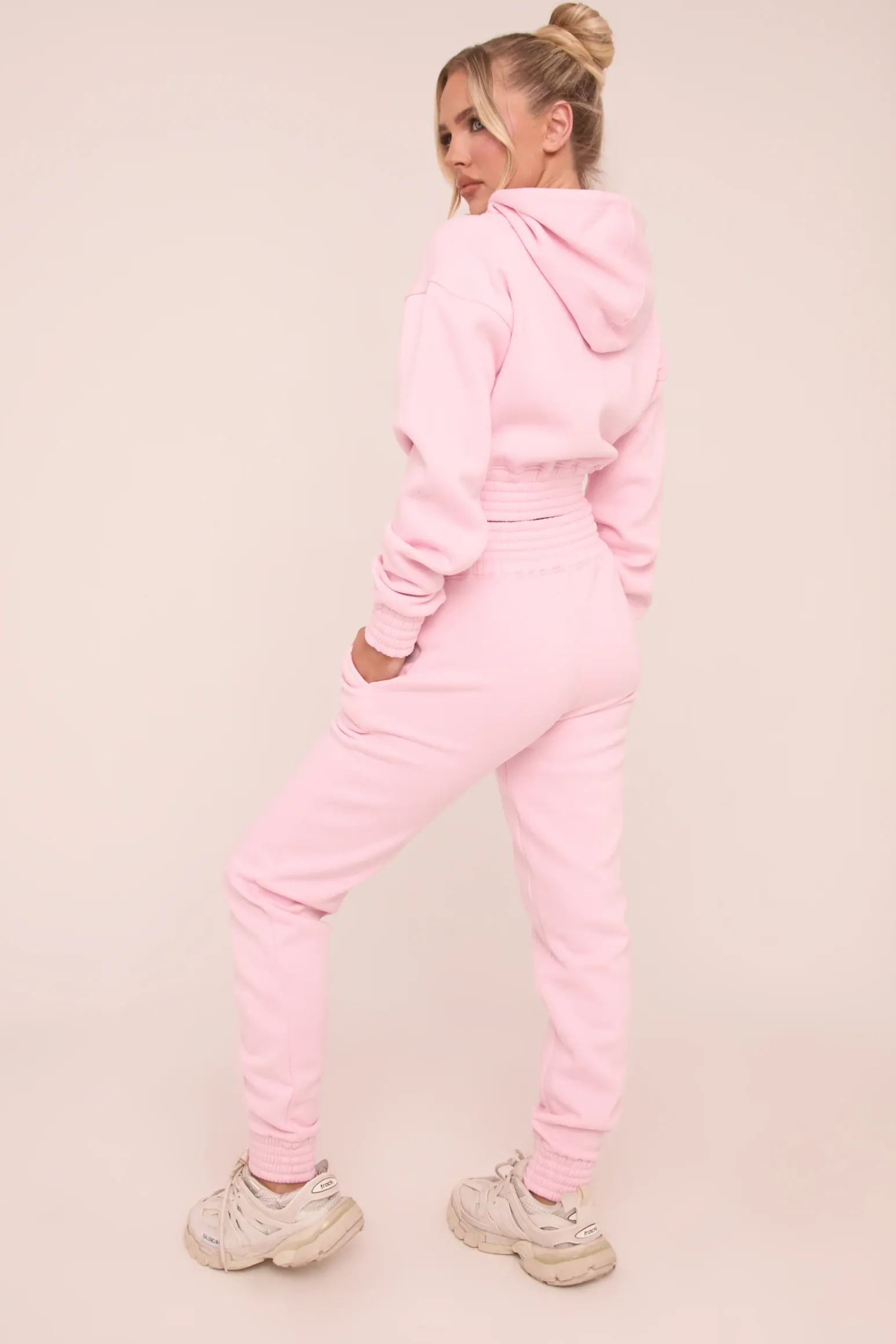 Rebellious Fashion Pink Zip Front Elasticated Detail Loungewear Co-ord Set - Carmel