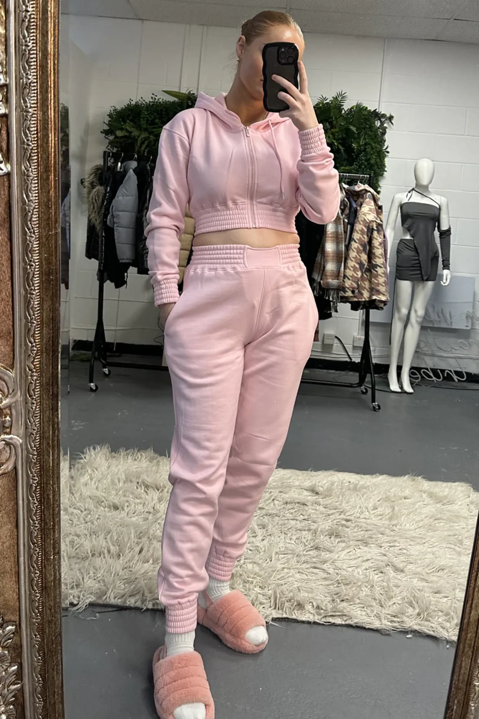 Rebellious Fashion Pink Zip Front Elasticated Detail Loungewear Co-ord Set - Carmel