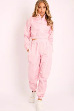 Rebellious Fashion Pink Zip Front Hoodie Cuff Jogger Co-Ord - Kason
