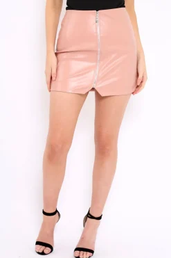 Rebellious Fashion Pink Zip PU Skirt - Nicola