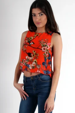 Rebellious Fashion Piper Orange Floral Split Back Crop