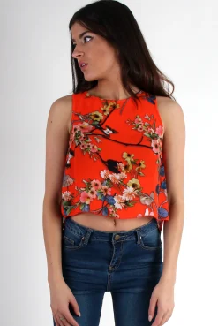 Rebellious Fashion Piper Orange Floral Split Back Crop