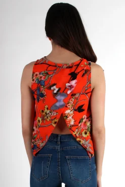 Rebellious Fashion Piper Orange Floral Split Back Crop