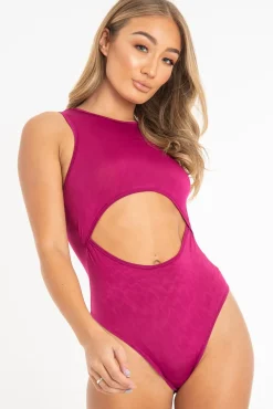 Rebellious Fashion Plum Cut Out Racer Neck Sleeveless Bodysuit - Kourtney