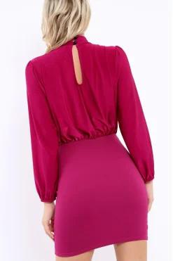 Rebellious Fashion Plum High Neck Slinky Bodycon Mini Dress - Larina