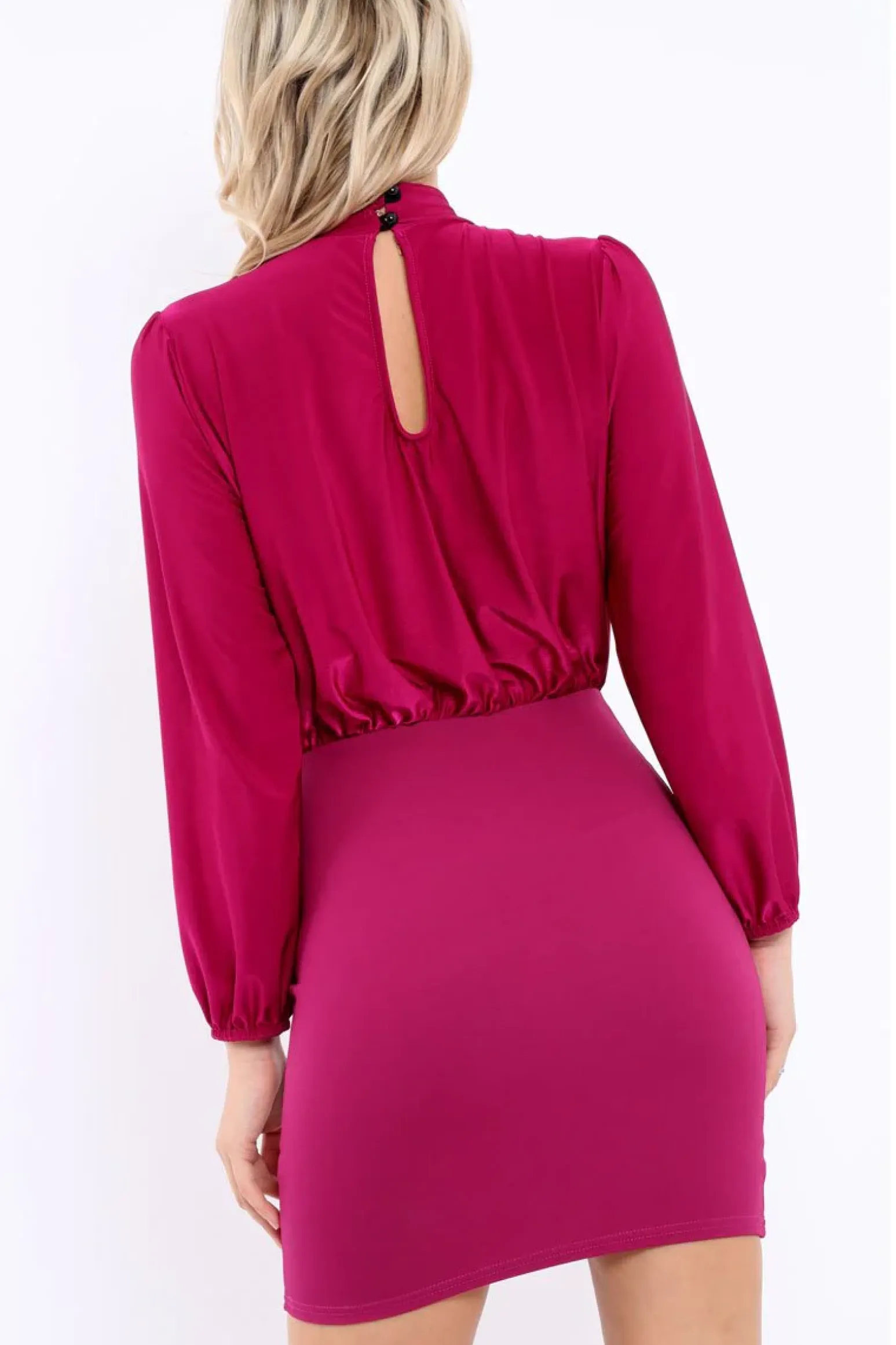 Rebellious Fashion Plum High Neck Slinky Bodycon Mini Dress - Larina