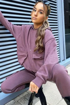 Rebellious Fashion Plum Pocket Hoodie and Joggers Tracksuit - Aafiya