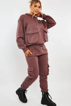 Rebellious Fashion Plum Pocket Hoodie and Joggers Tracksuit - Aafiya