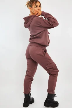 Rebellious Fashion Plum Pocket Hoodie and Joggers Tracksuit - Aafiya