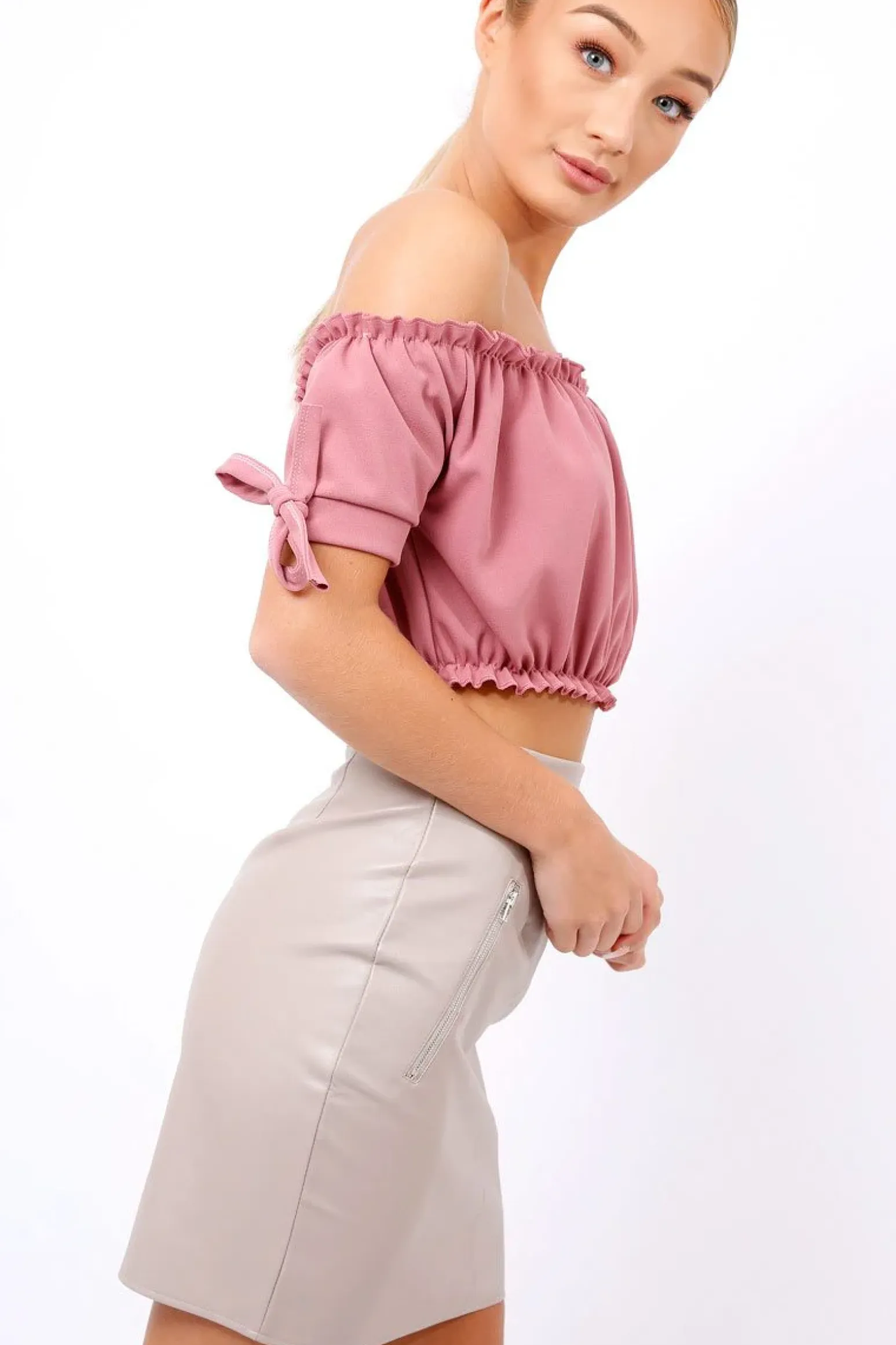 Rebellious Fashion Plum Ruched Bardot Gypsy Crop Top - Janette