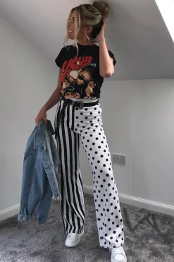 Rebellious Fashion Polka Dot and Stripe Mix Print Trousers - Odelia