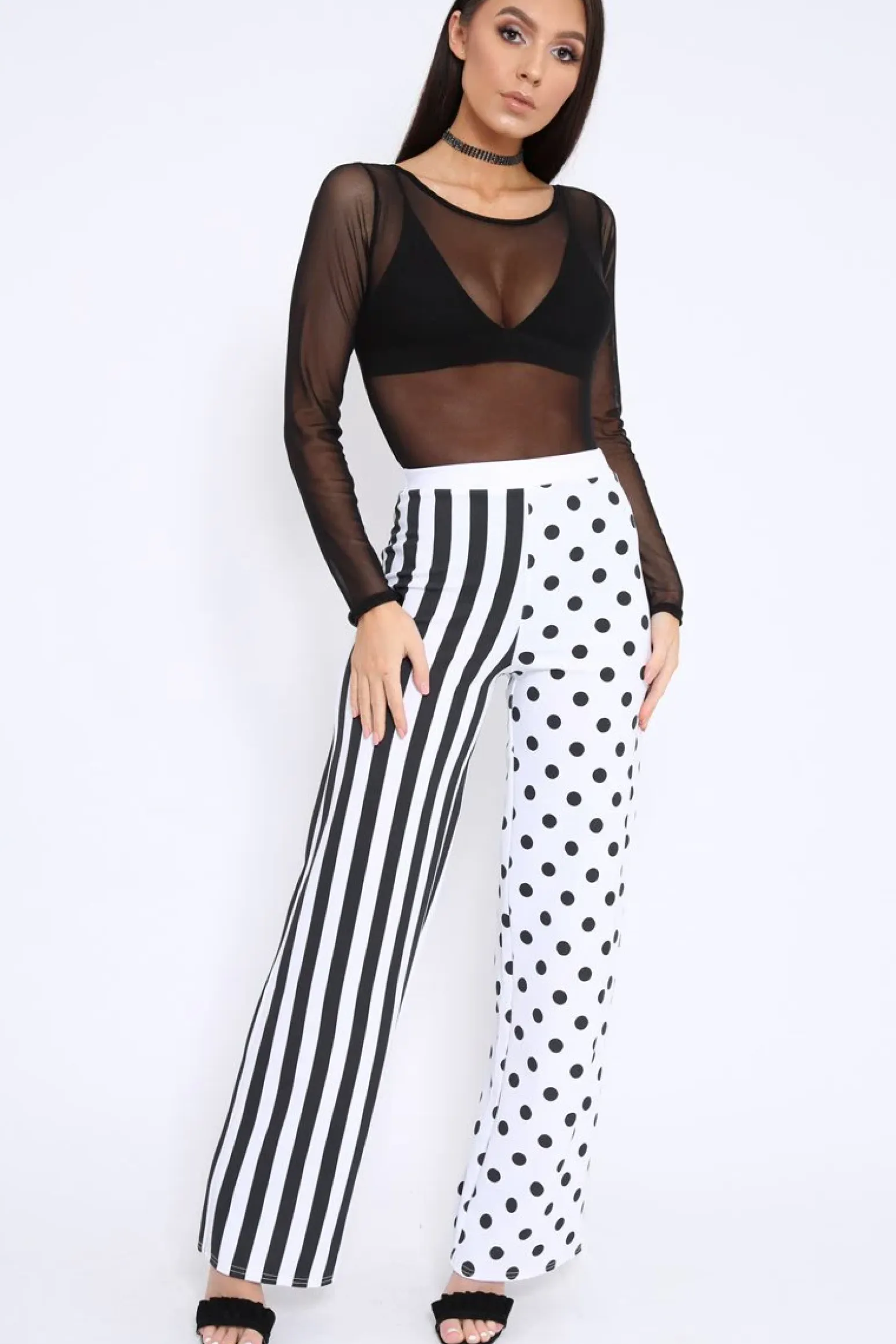 Rebellious Fashion Polka Dot and Stripe Mix Print Trousers - Odelia