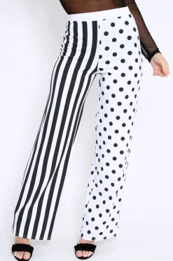 Rebellious Fashion Polka Dot and Stripe Mix Print Trousers - Odelia