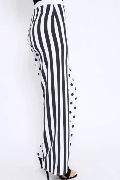 Rebellious Fashion Polka Dot and Stripe Mix Print Trousers - Odelia