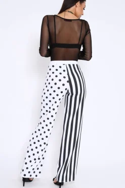 Rebellious Fashion Polka Dot and Stripe Mix Print Trousers - Odelia