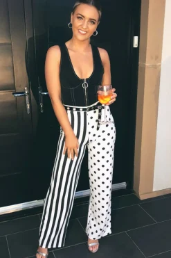 Rebellious Fashion Polka Dot and Stripe Mix Print Trousers - Odelia