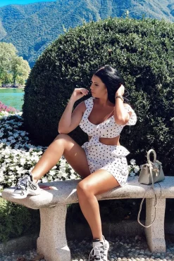 Rebellious Fashion Polka Dot Frill Cut Out Playsuit - Karris