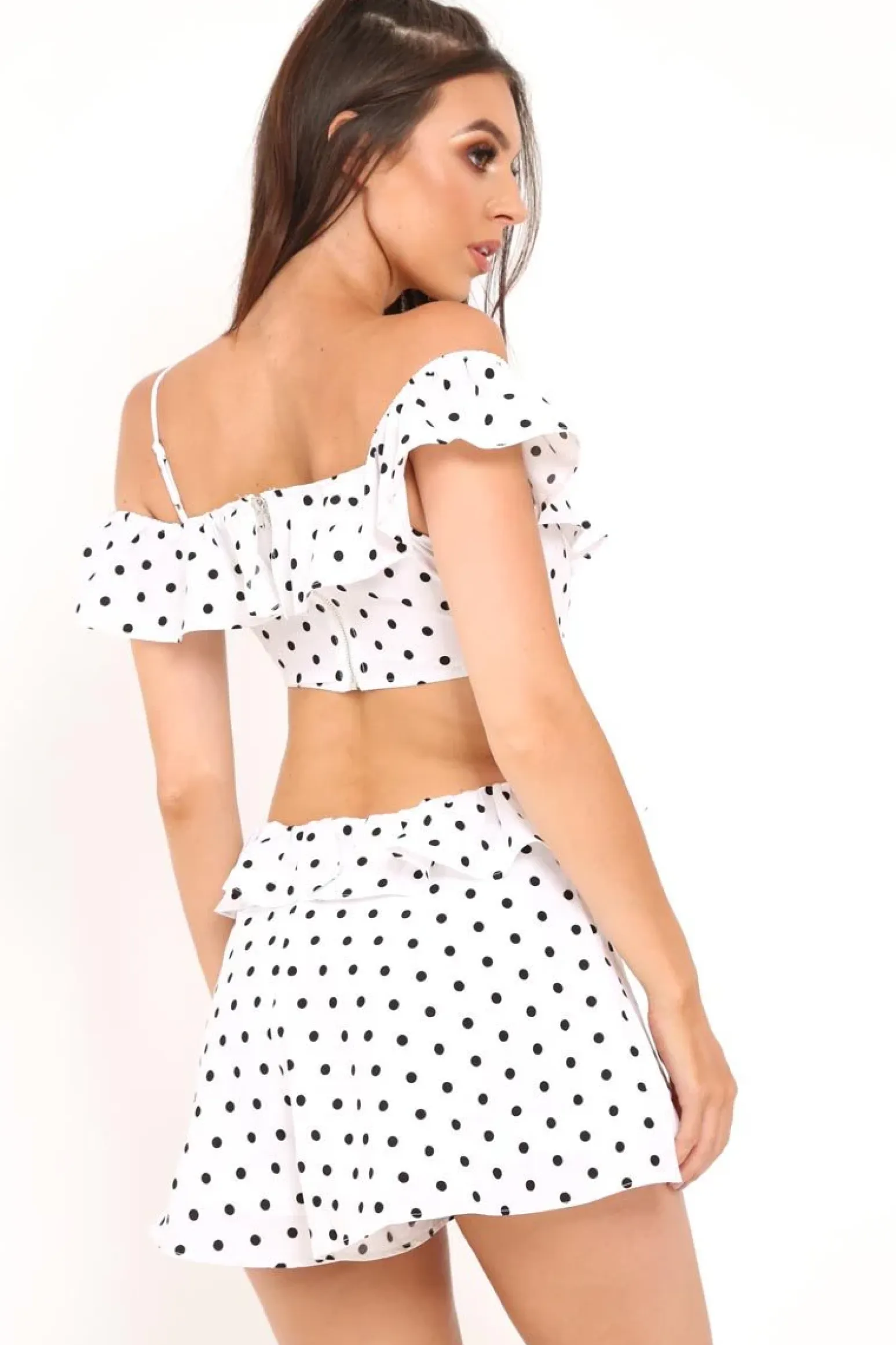 Rebellious Fashion Polka Dot Frill Cut Out Playsuit - Karris