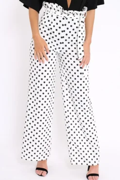 Rebellious Fashion Polka Dot Paper Bag Tie Waist Wide Leg Trousers - Kennedy