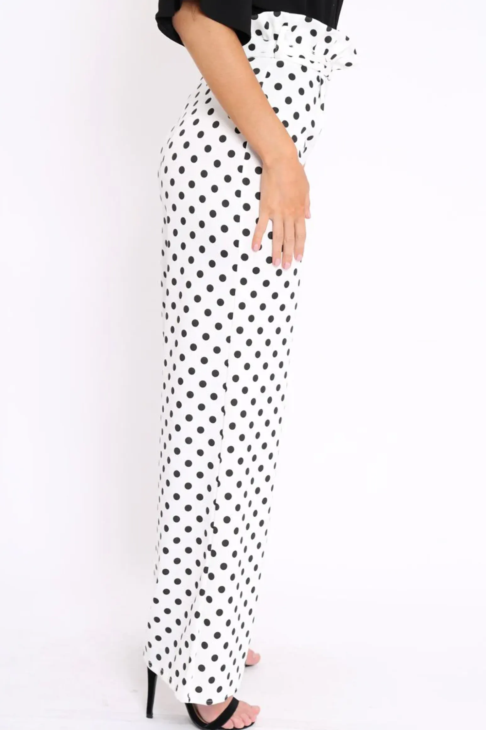 Rebellious Fashion Polka Dot Paper Bag Tie Waist Wide Leg Trousers - Kennedy
