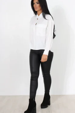 Rebellious Fashion Poppie White Long Sleeve Cropped Shirt