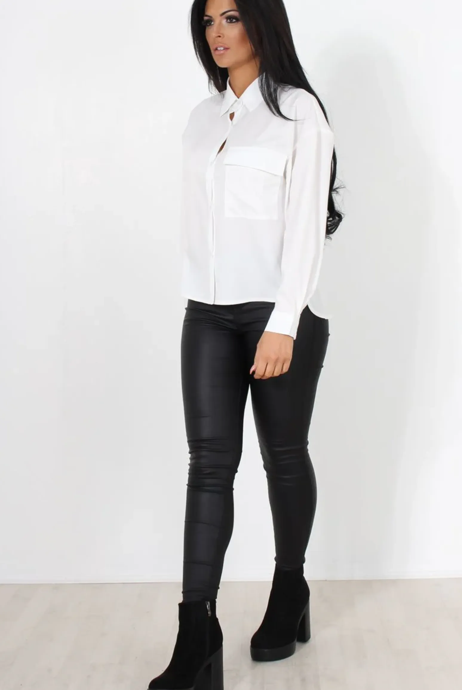 Rebellious Fashion Poppie White Long Sleeve Cropped Shirt