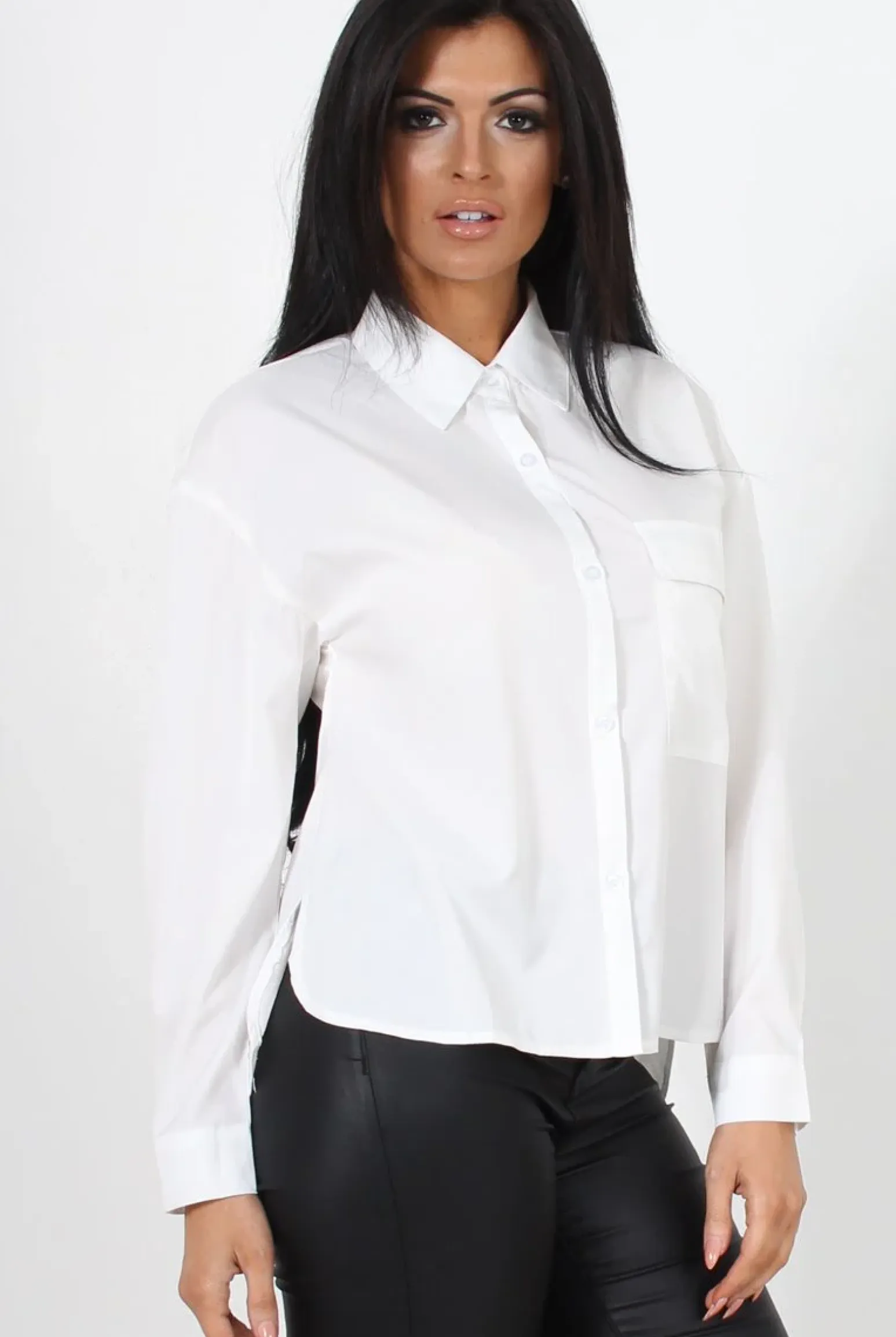 Rebellious Fashion Poppie White Long Sleeve Cropped Shirt
