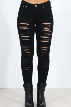 Rebellious Fashion Prim Black Ripped Knee Skinny Jeans