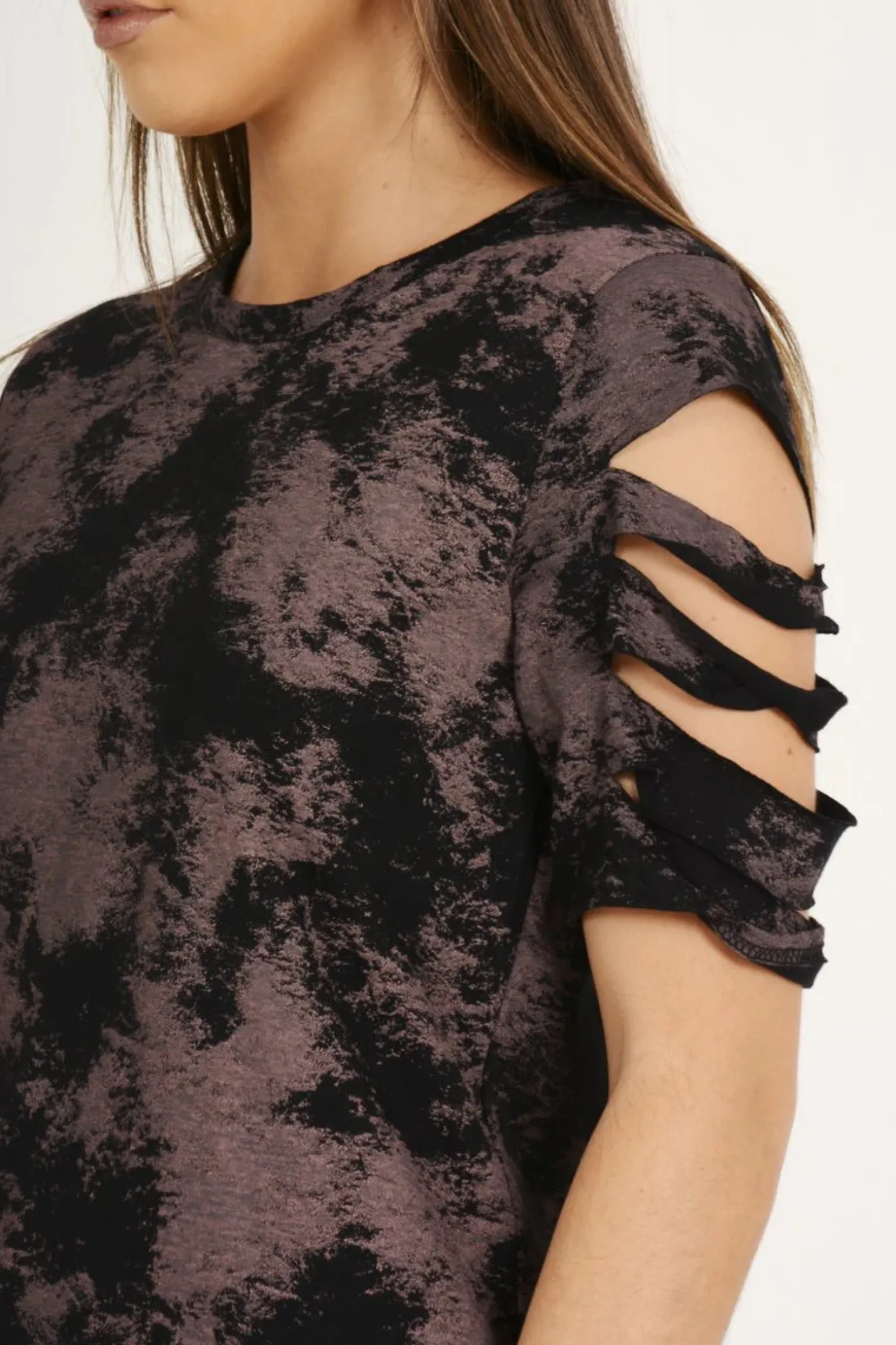 Rebellious Fashion Purple Acid Wash Distressed T-Shirt Dress - Sonja