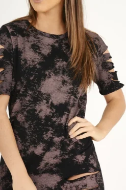 Rebellious Fashion Purple Acid Wash Distressed T-Shirt Dress - Sonja