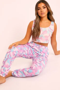 Rebellious Fashion Purple Camo Crop Top Joggers Co-ord - Charna