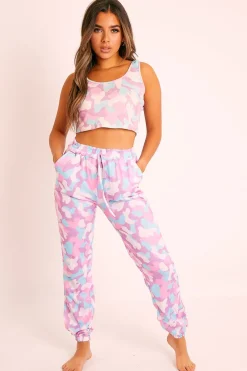 Rebellious Fashion Purple Camo Crop Top Joggers Co-ord - Charna