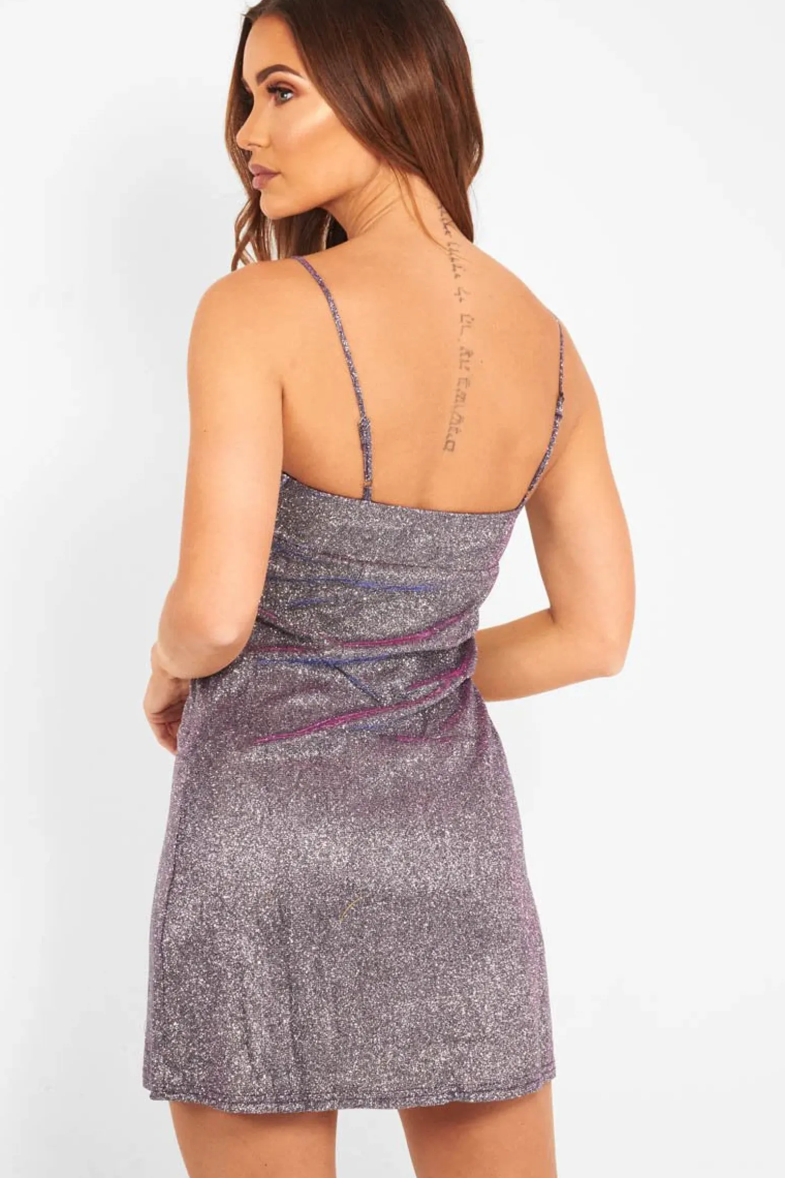 Rebellious Fashion Purple Glitter Straight Neck Mini Dress - Alanis