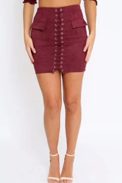 Rebellious Fashion Purple Lace Up Suedette Mini Skirt - Lotty