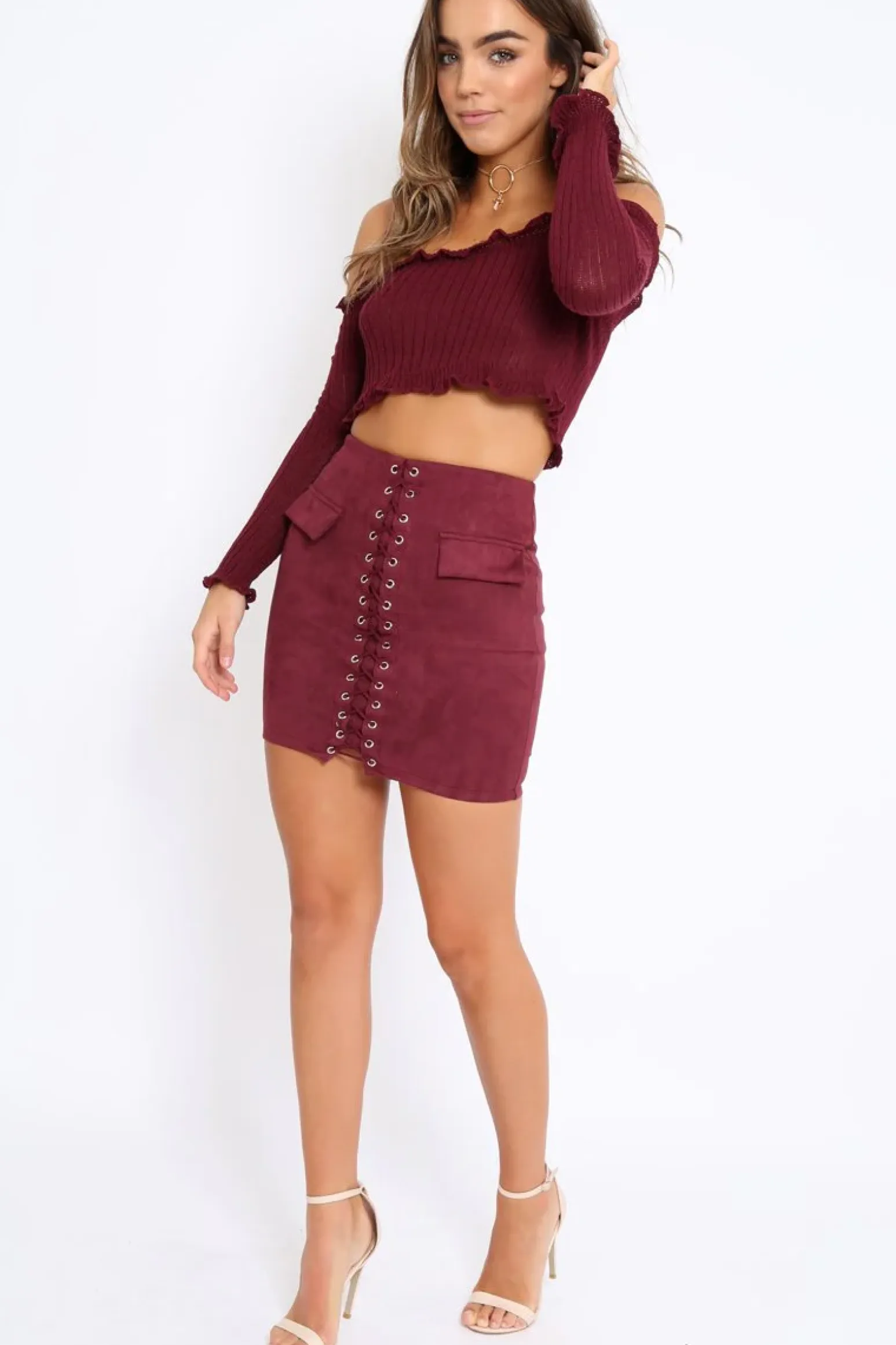Rebellious Fashion Purple Lace Up Suedette Mini Skirt - Lotty