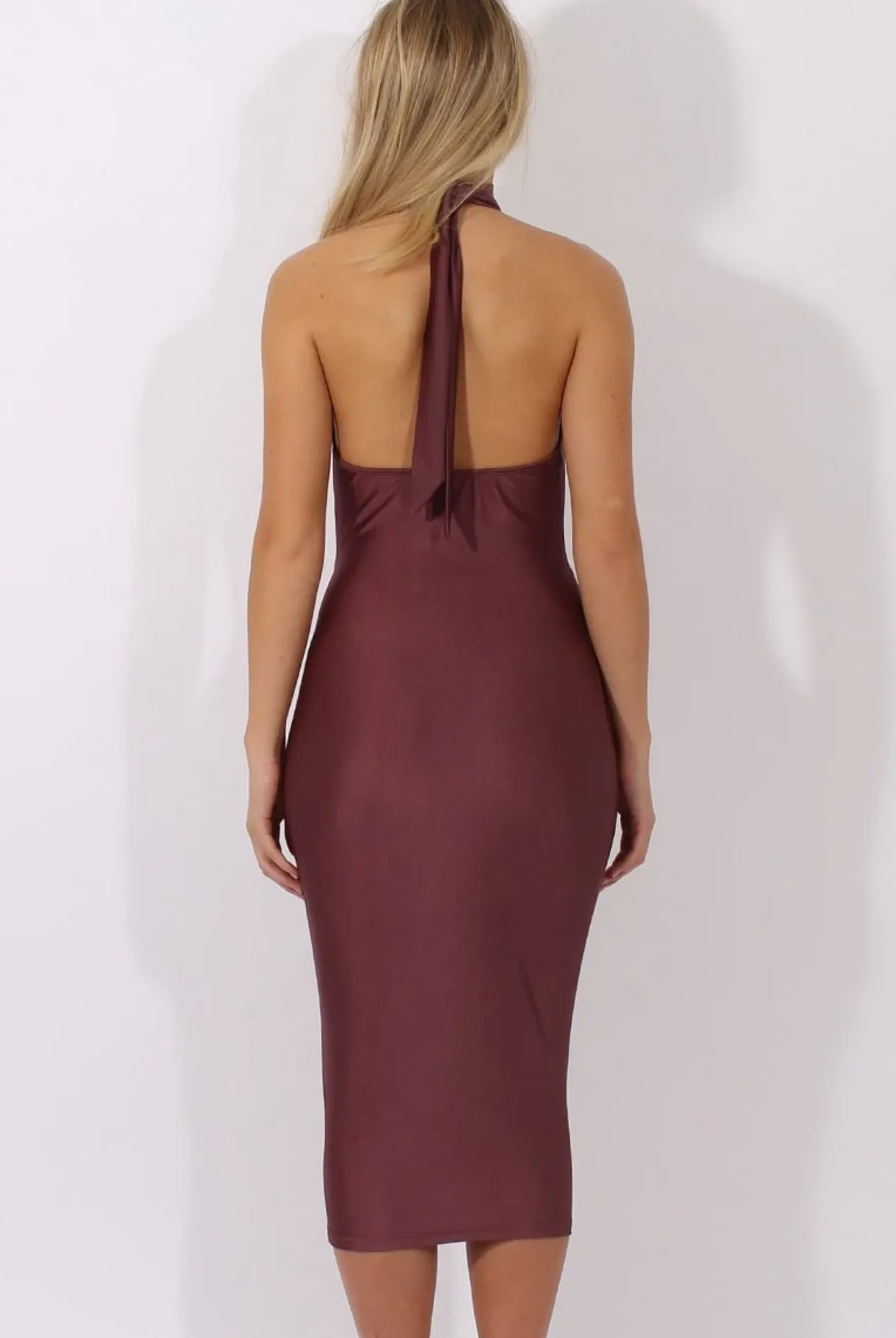 Rebellious Fashion Purple Silky Cut Out Cowl Neck Long Midi Dress - Adela