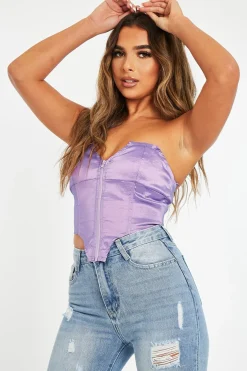 Rebellious Fashion Purple Taffeta Sheen Finish Corset Top - Arami