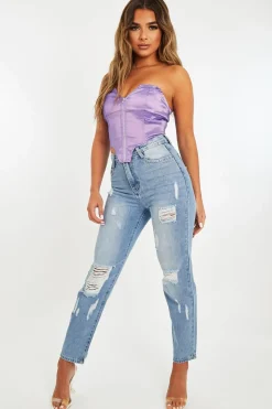 Rebellious Fashion Purple Taffeta Sheen Finish Corset Top - Arami
