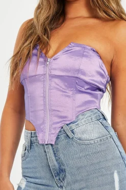 Rebellious Fashion Purple Taffeta Sheen Finish Corset Top - Arami