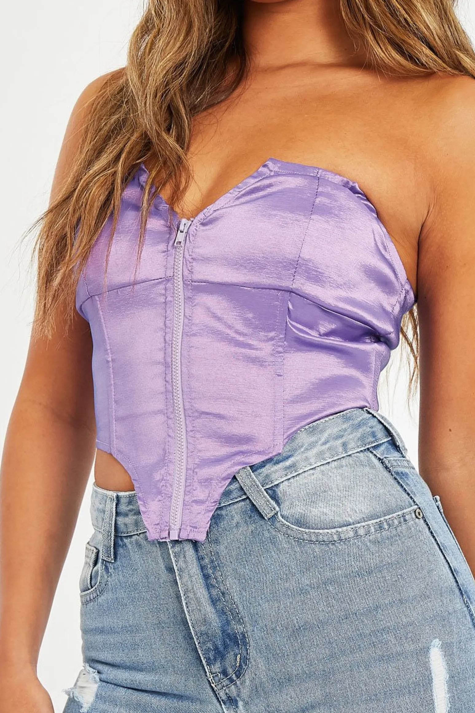 Rebellious Fashion Purple Taffeta Sheen Finish Corset Top - Arami