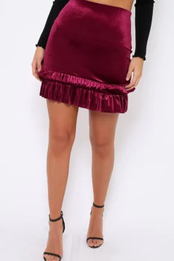 Rebellious Fashion Purple Velvet Frill Hem Mini Skirt - Vicky
