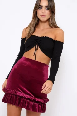Rebellious Fashion Purple Velvet Frill Hem Mini Skirt - Vicky