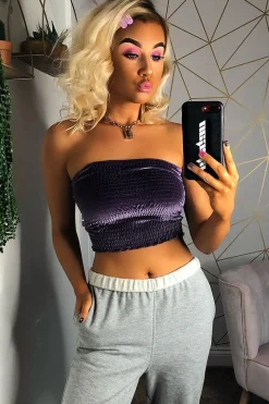 Rebellious Fashion Purple Velvet Ruched Bandeau - Yitty