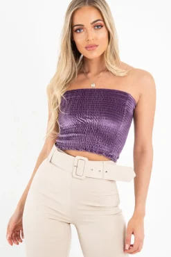 Rebellious Fashion Purple Velvet Ruched Bandeau - Yitty