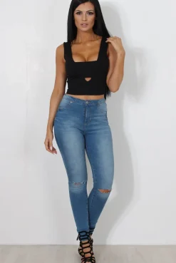 Rebellious Fashion Raina Black Cut Out Crop Top